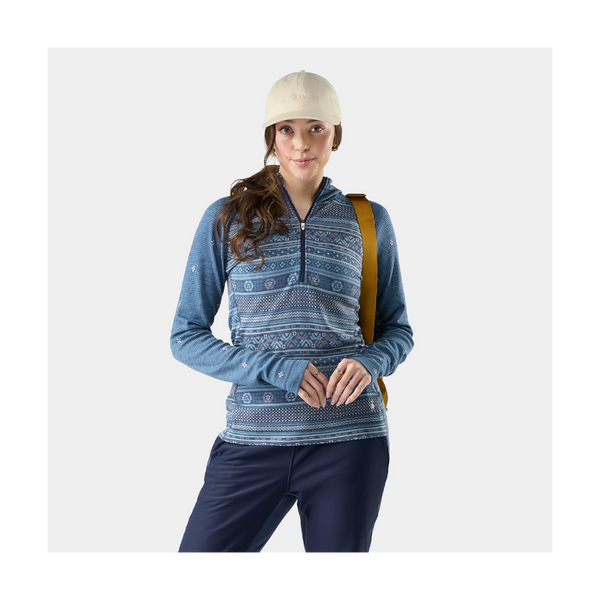 Smartwool Women's Classic Thermal Merino Base Layer 1/2 Zip Hoodie Nightfall Fair Isle Fun