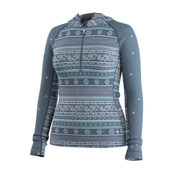 Smartwool Women's Classic Thermal Merino Base Layer 1/2 Zip Hoodie Nightfall Fair Isle Fun