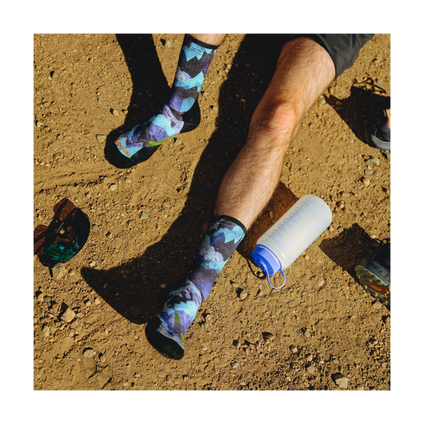 Smartwool Trail Run Summit Sector Print Crew Socks Targeted Cushion Nightfall Blue