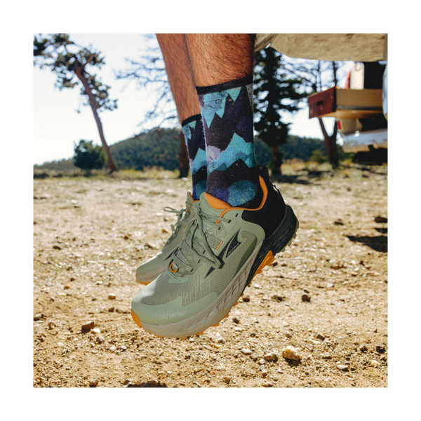 Smartwool Trail Run Summit Sector Print Crew Socks Targeted Cushion Nightfall Blue