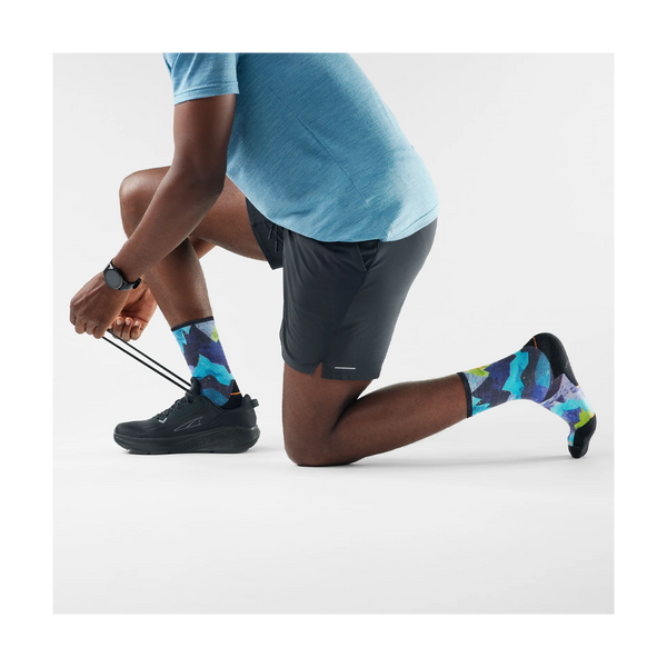 Smartwool Trail Run Summit Sector Print Crew Socks Targeted Cushion Nightfall Blue