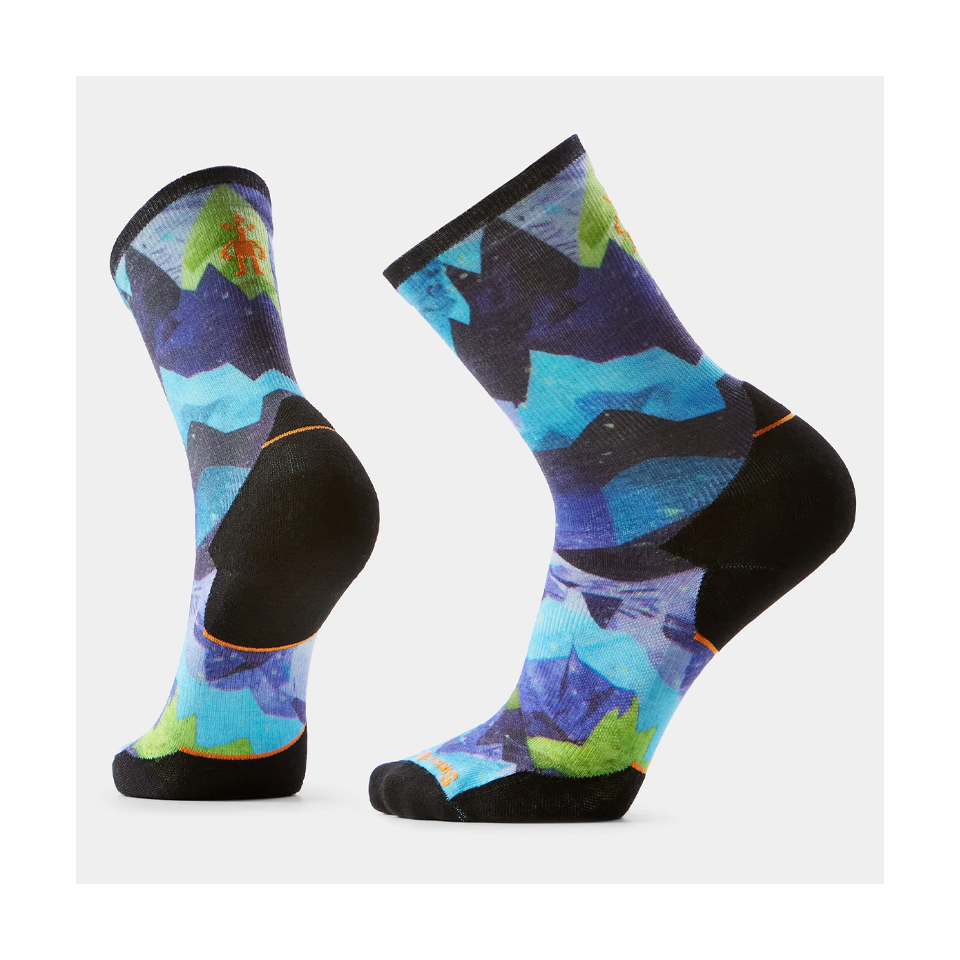 Smartwool Trail Run Summit Sector Print Crew Socks Targeted Cushion Nightfall Blue Main image