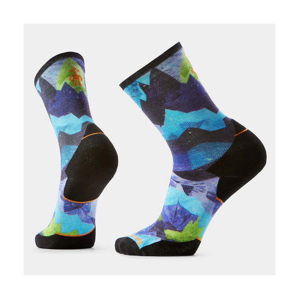 Smartwool Trail Run Summit Sector Print Crew Socks Targeted Cushion Nightfall Blue