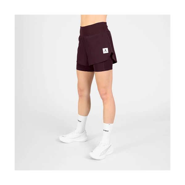 SAYSKY Women's 2 in 1 Pace Shorts 3" Burgundy