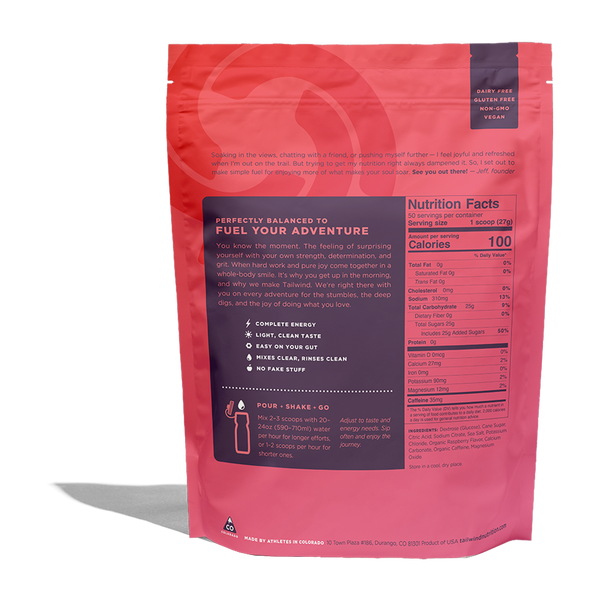 Tailwind Nutrition Endurance Fuel 50 Servings Raspberry - Caffeinated