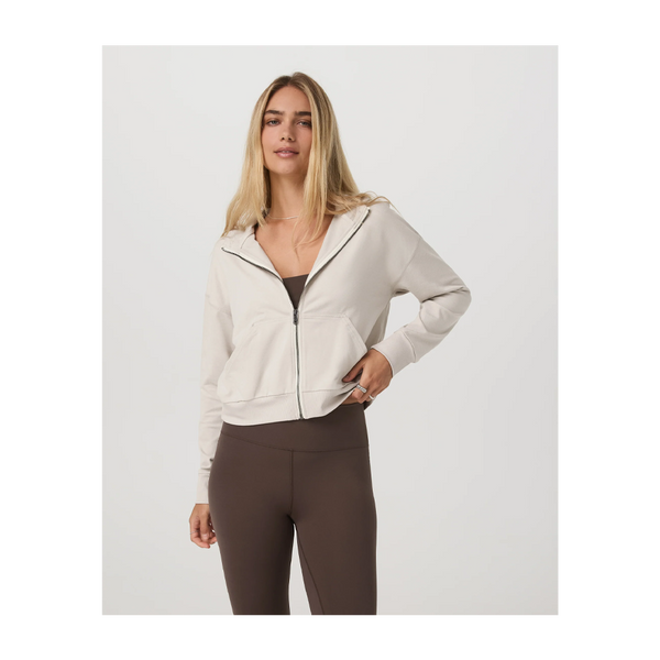 Vuori Women's Halo Modern Full Zip Hoodie Ecru Heather