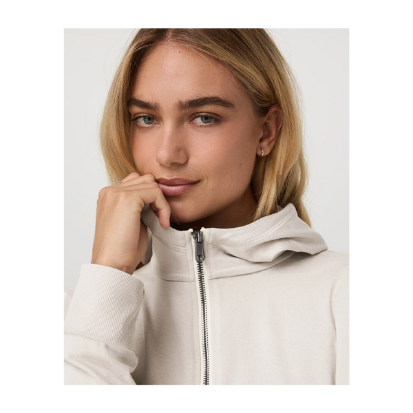 Vuori Women's Halo Modern Full Zip Hoodie Ecru Heather