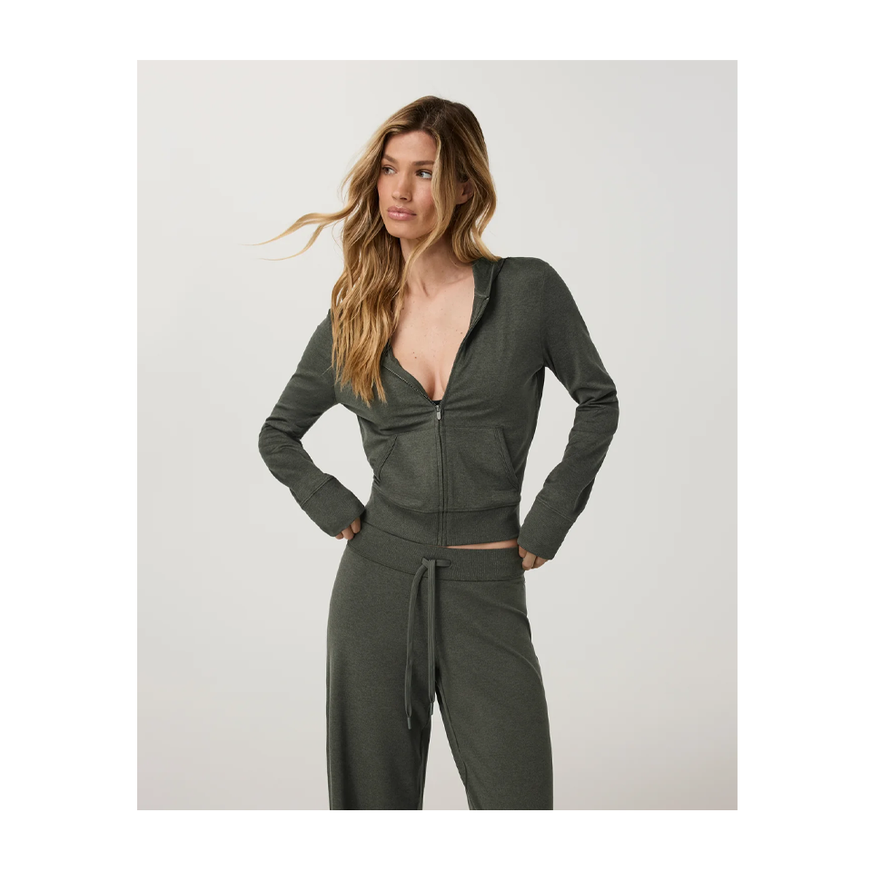 Vuori Women's Halo Mini Full Zip Hoodie Army Heather Main image