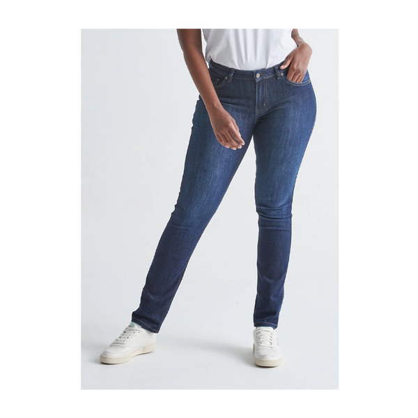 DUER Women's Performance Denim Mid Rise Slim Straight Dark Stone