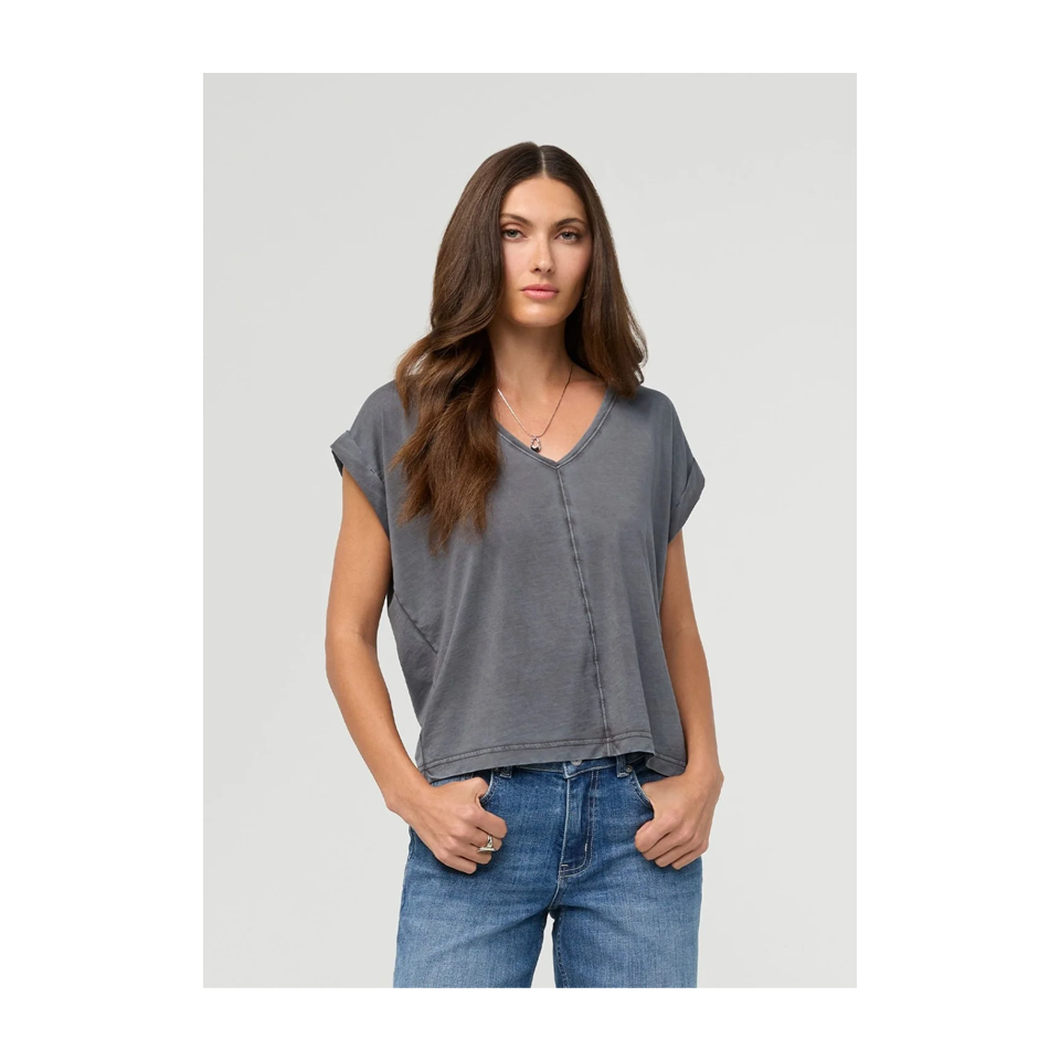 DUER Women's PurePima Dolman V-Neck Washed Grey