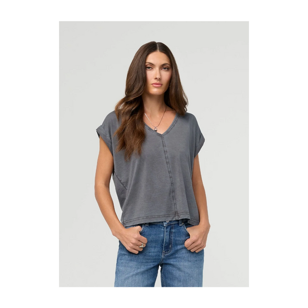DUER Women's PurePima Dolman V-Neck Washed Grey
