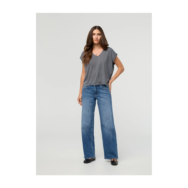 DUER Women's PurePima Dolman V-Neck Washed Grey