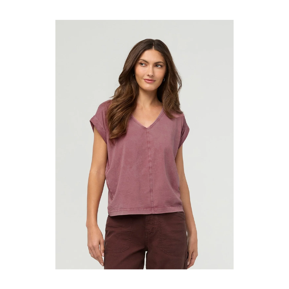 DUER Women's PurePima Dolman V-Neck Washed Dusty Rose Main image