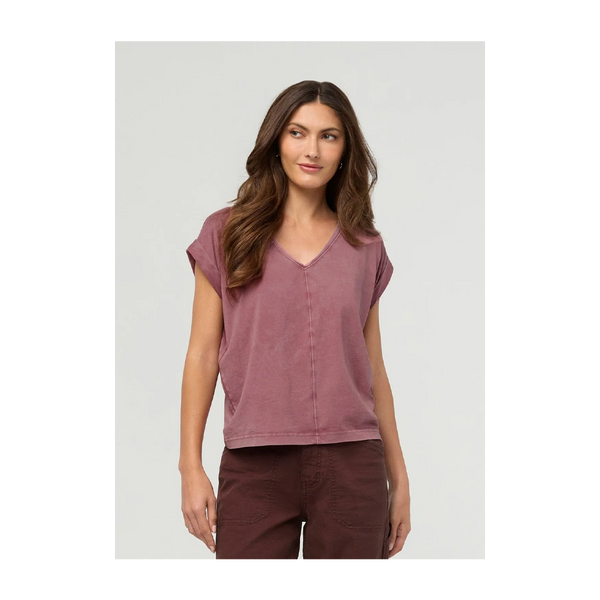 DUER Women's PurePima Dolman V-Neck Washed Dusty Rose