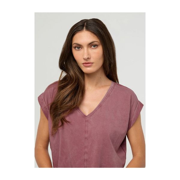 DUER Women's PurePima Dolman V-Neck Washed Dusty Rose
