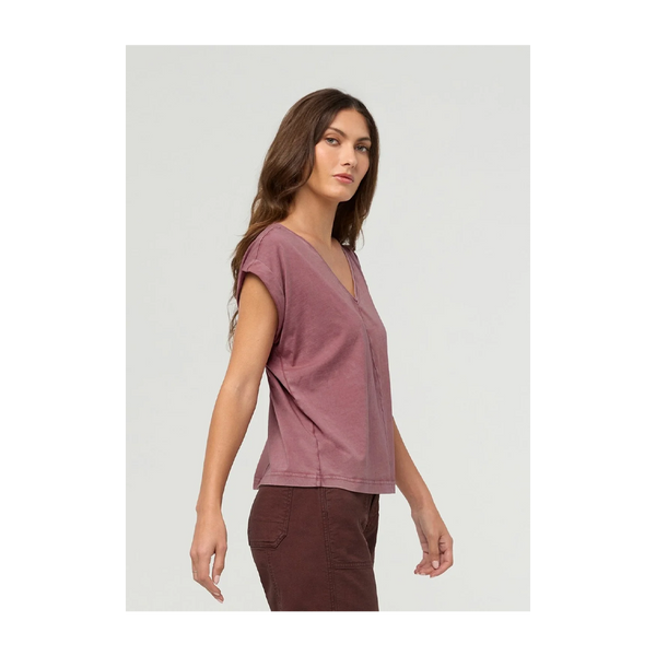 DUER Women's PurePima Dolman V-Neck Washed Dusty Rose