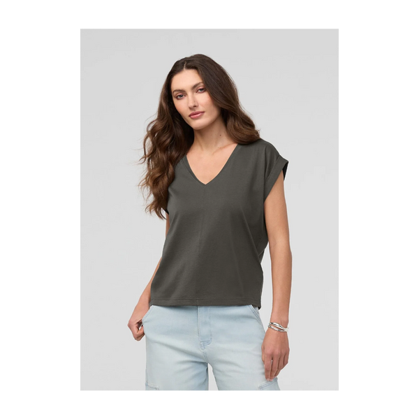 DUER Women's PurePima Dolman V-Neck Evergreen