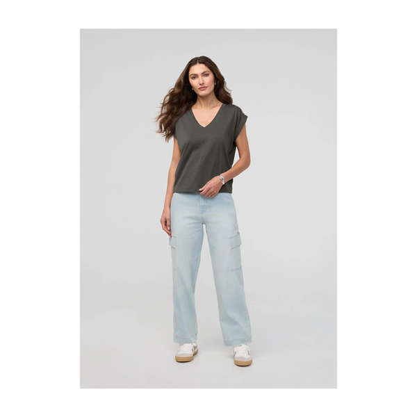DUER Women's PurePima Dolman V-Neck Evergreen