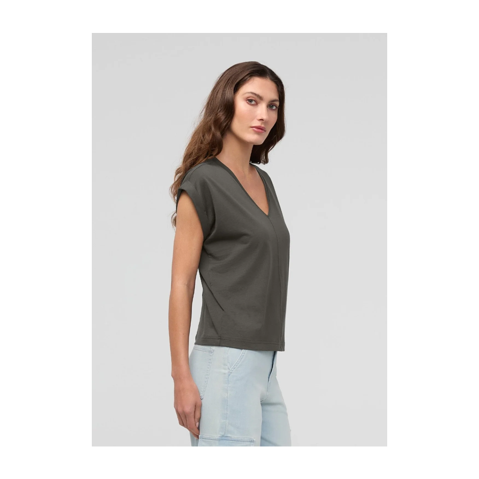 DUER Women's PurePima Dolman V-Neck Evergreen