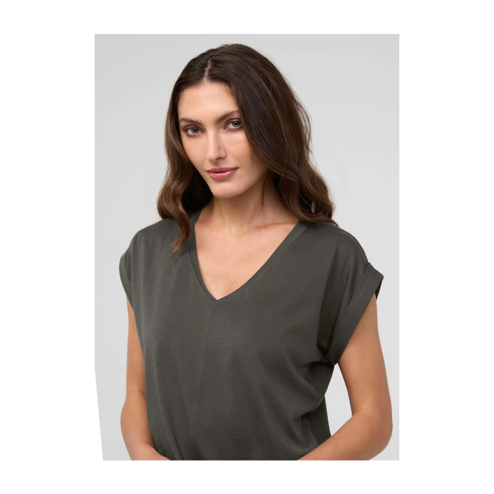 DUER Women's PurePima Dolman V-Neck Evergreen