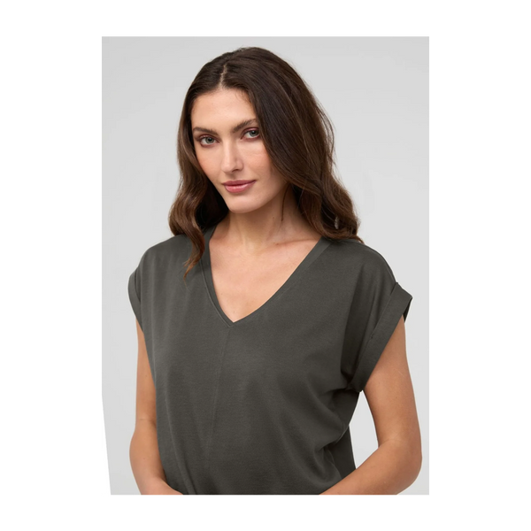 DUER Women's PurePima Dolman V-Neck Evergreen