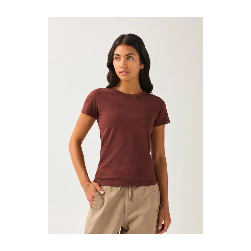 DUER Women's PurePima Slim Crew Chestnut