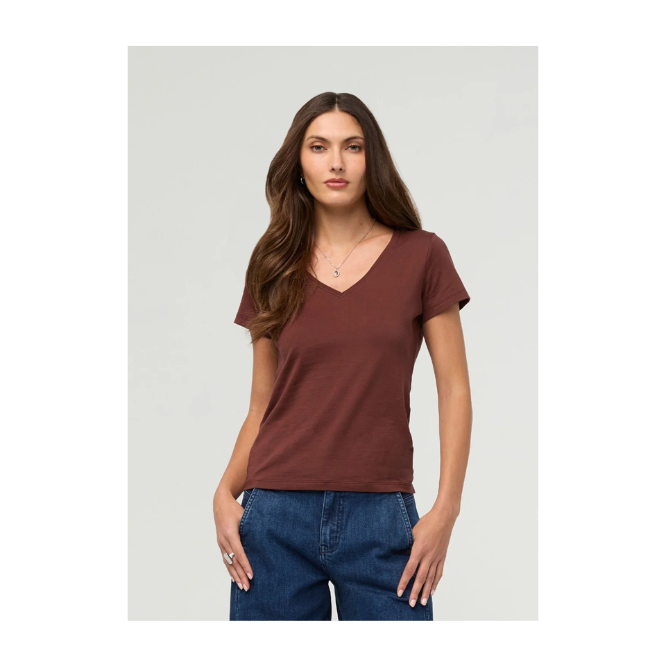 DUER Women's PurePima Slim V-Neck Chestnut