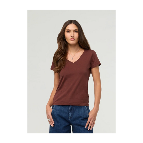DUER Women's PurePima Slim V-Neck Chestnut