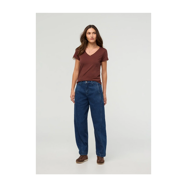 DUER Women's PurePima Slim V-Neck Chestnut