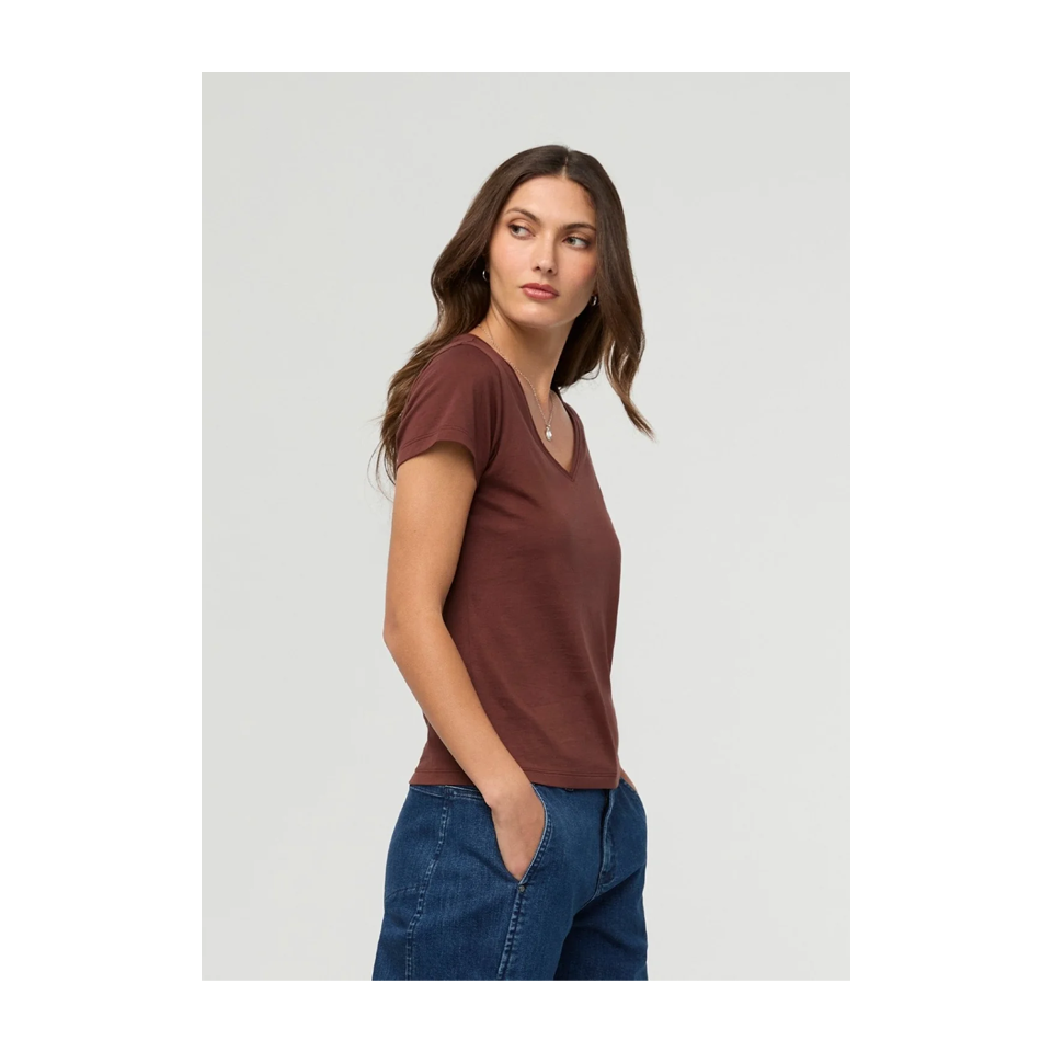 DUER Women's PurePima Slim V-Neck Chestnut