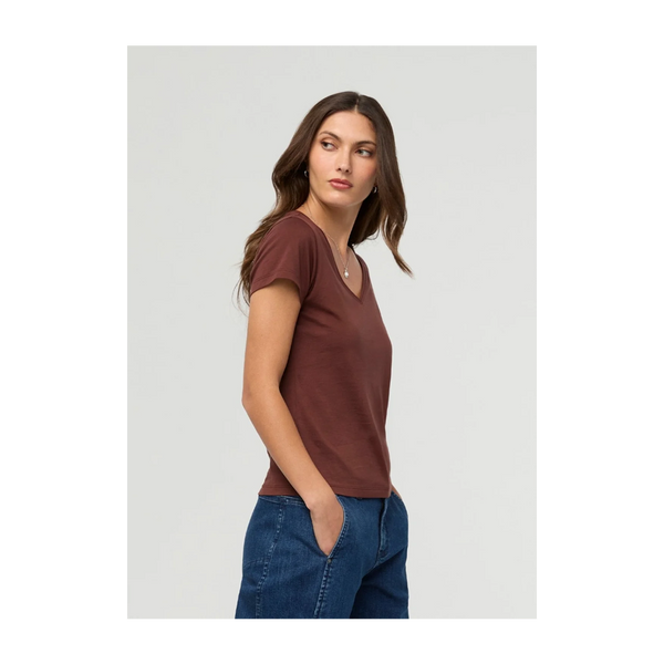 DUER Women's PurePima Slim V-Neck Chestnut