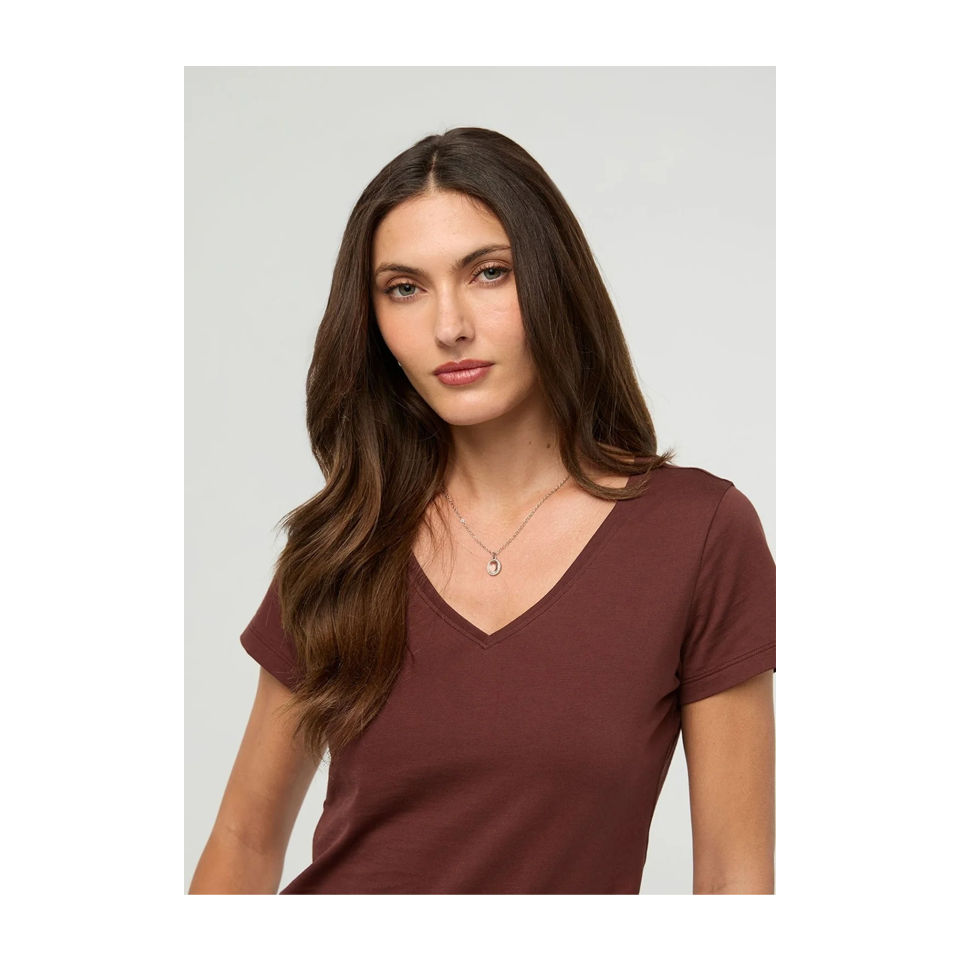 DUER Women's PurePima Slim V-Neck Chestnut
