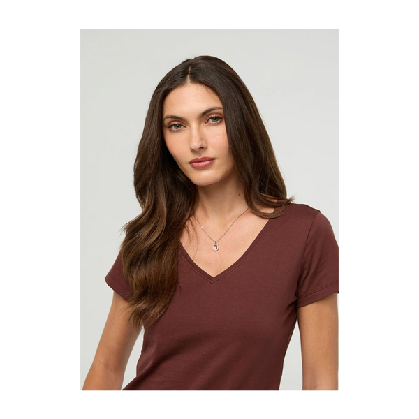DUER Women's PurePima Slim V-Neck Chestnut