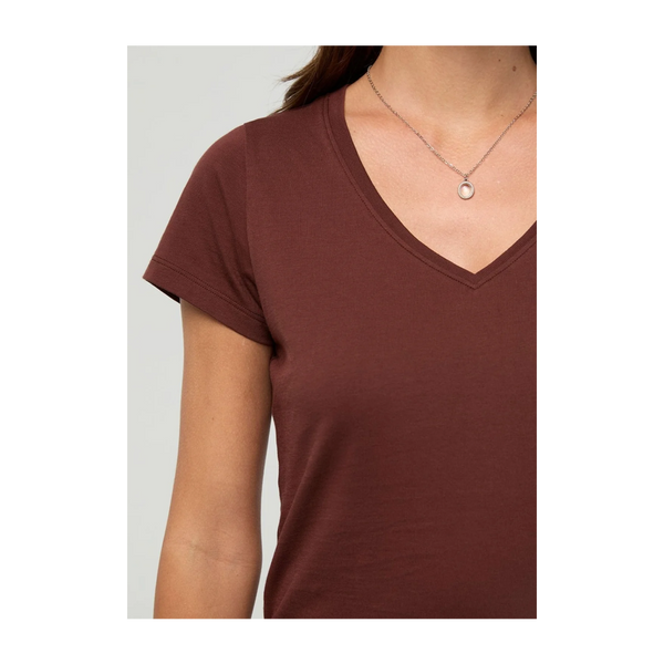 DUER Women's PurePima Slim V-Neck Chestnut