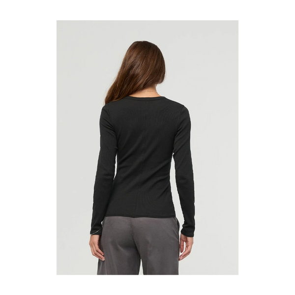 DUER Women's Ribbed Pima Long Sleeve Henley Black