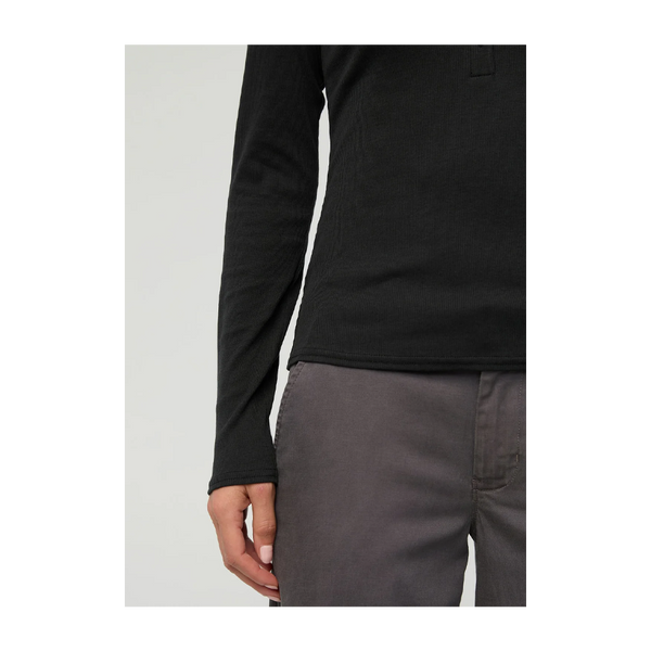 DUER Women's Ribbed Pima Long Sleeve Henley Black