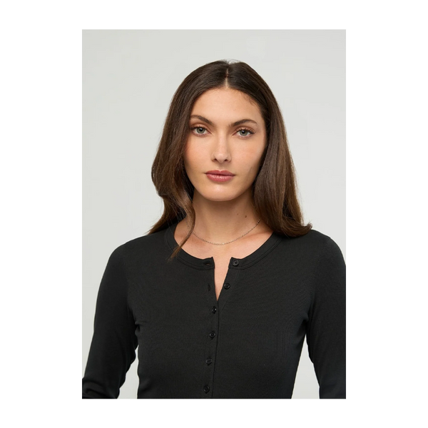 DUER Women's Ribbed Pima Long Sleeve Henley Black