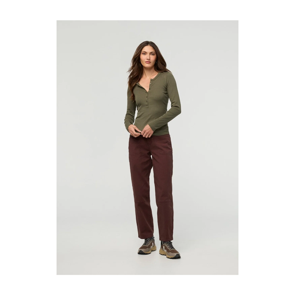 DUER Women's Ribbed Pima Long Sleeve Henley Kelp Secondary image