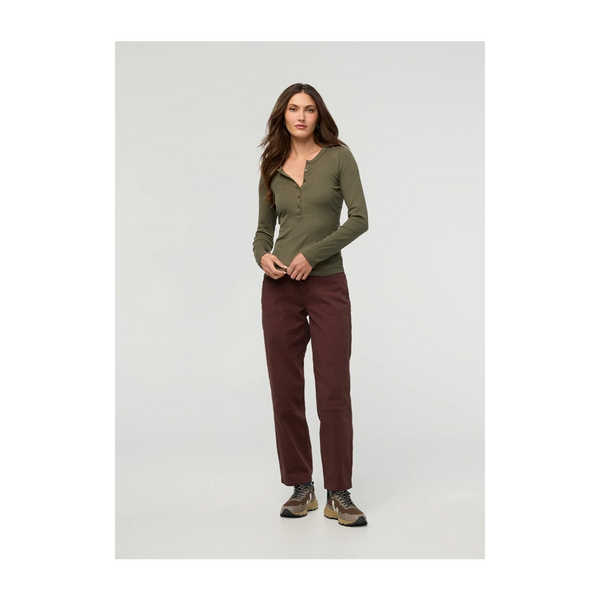 DUER Women's Ribbed Pima Long Sleeve Henley Kelp