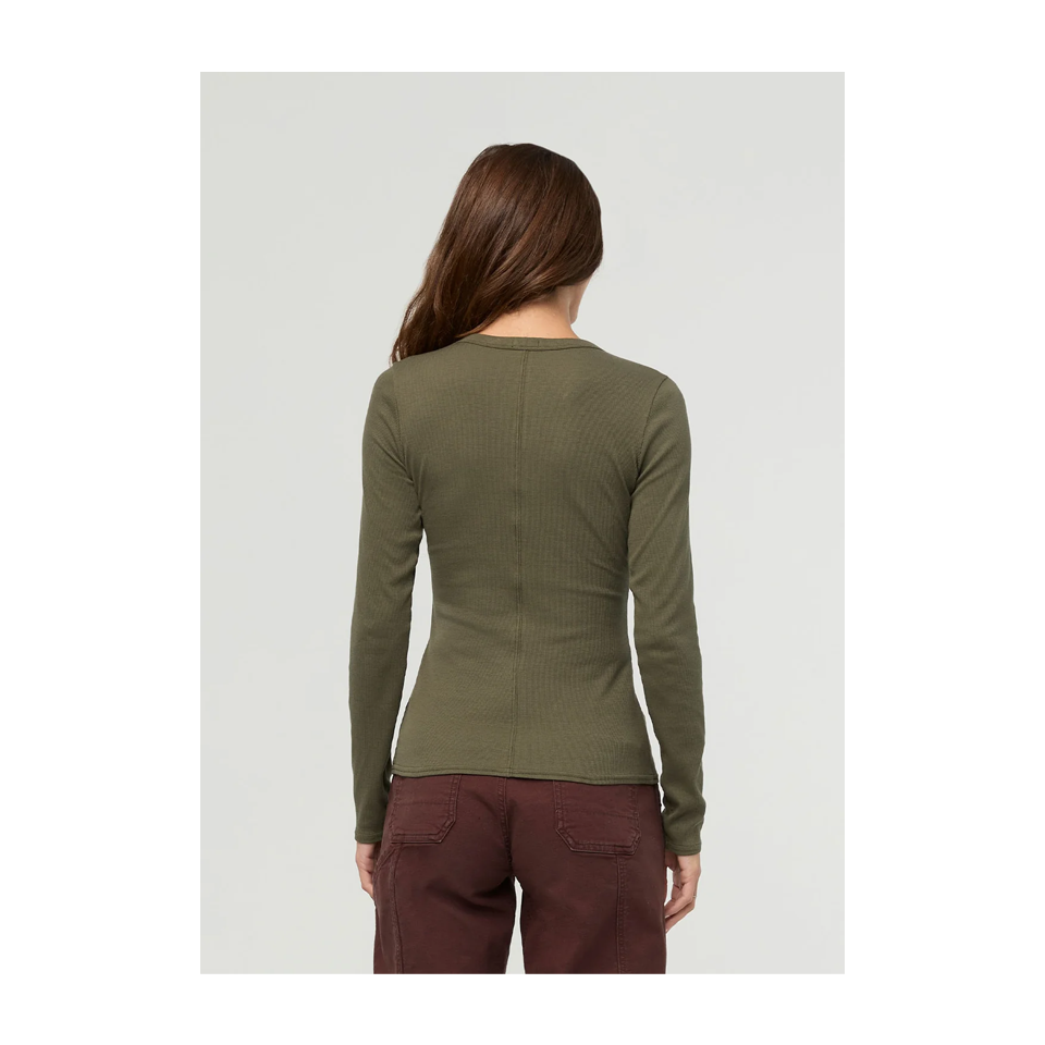 DUER Women's Ribbed Pima Long Sleeve Henley Kelp