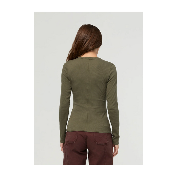 DUER Women's Ribbed Pima Long Sleeve Henley Kelp