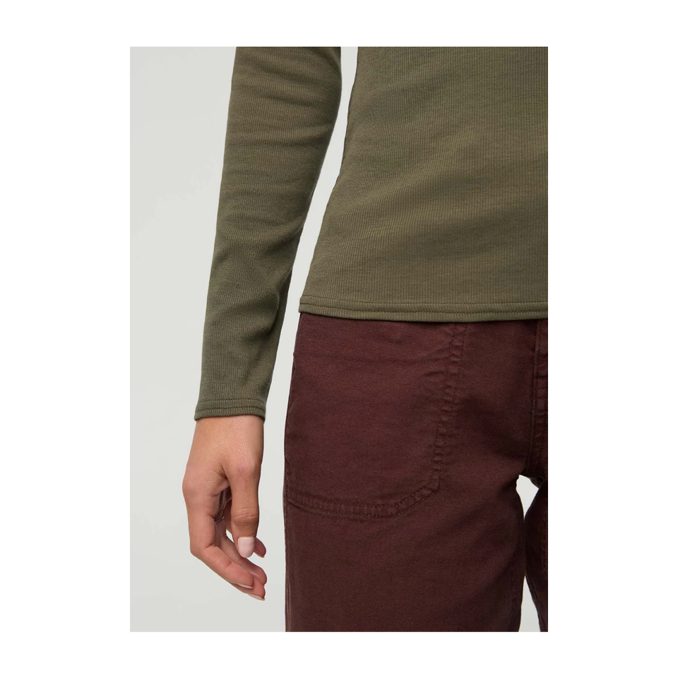 DUER Women's Ribbed Pima Long Sleeve Henley Kelp