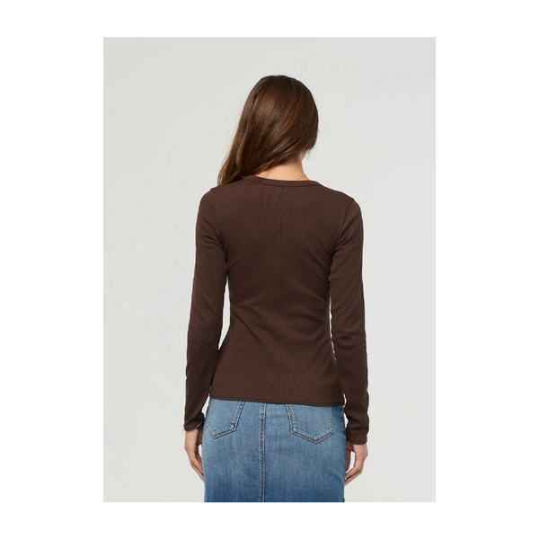 DUER Women's Ribbed Pima Long Sleeve Henley Espresso