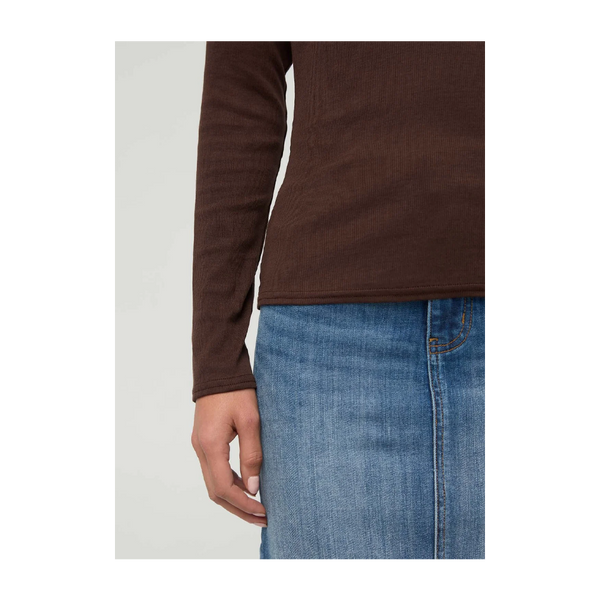 DUER Women's Ribbed Pima Long Sleeve Henley Espresso