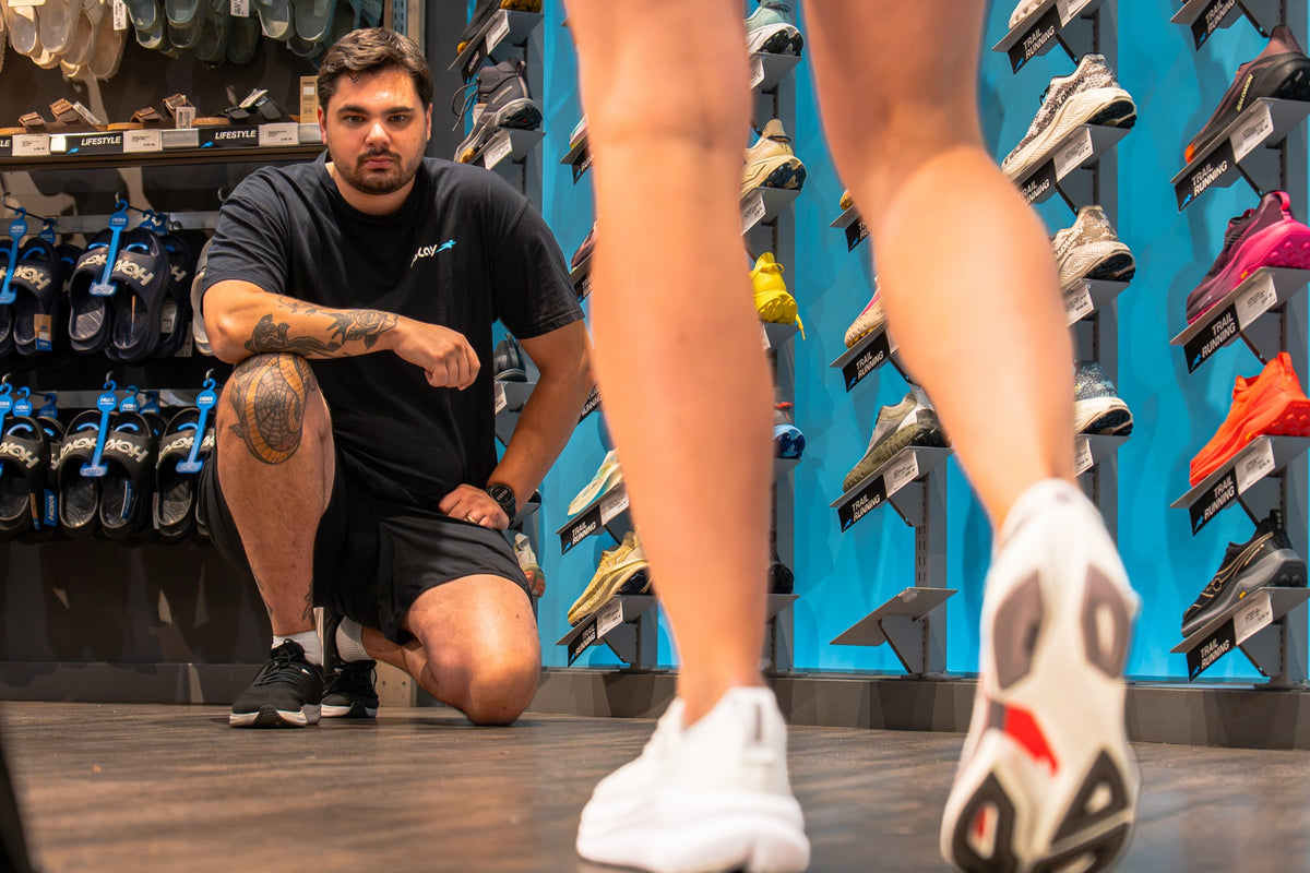 Watching how a customer moves in a new shoe
