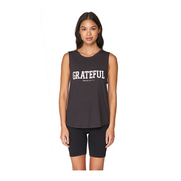 Spiritual Gangster Women's Grateful Muscle Tank Vintage Black