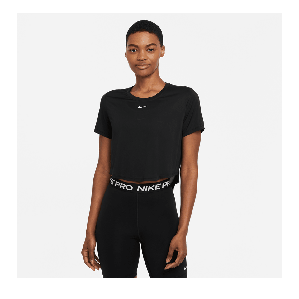 Nike Women's Dri-FIT One Standard Fit Short-Sleeve Cropped Top Black/White