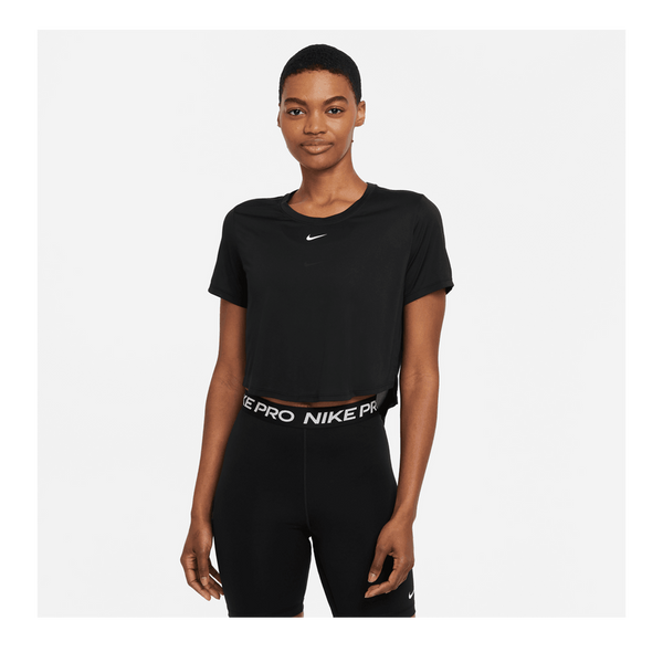 Nike Women's Dri-FIT One Standard Fit Short-Sleeve Cropped Top Black/White