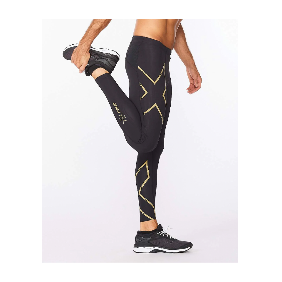 2XU Men's Light Speed Compression Tights Black/Gold Reflective