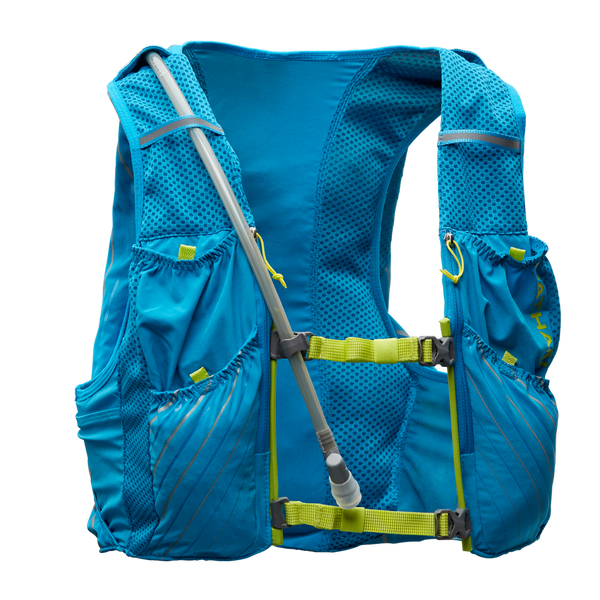 Nathan Men's Pinnacle 12 Liter Hydration Race Vest Blue Me Away/Finish Lime